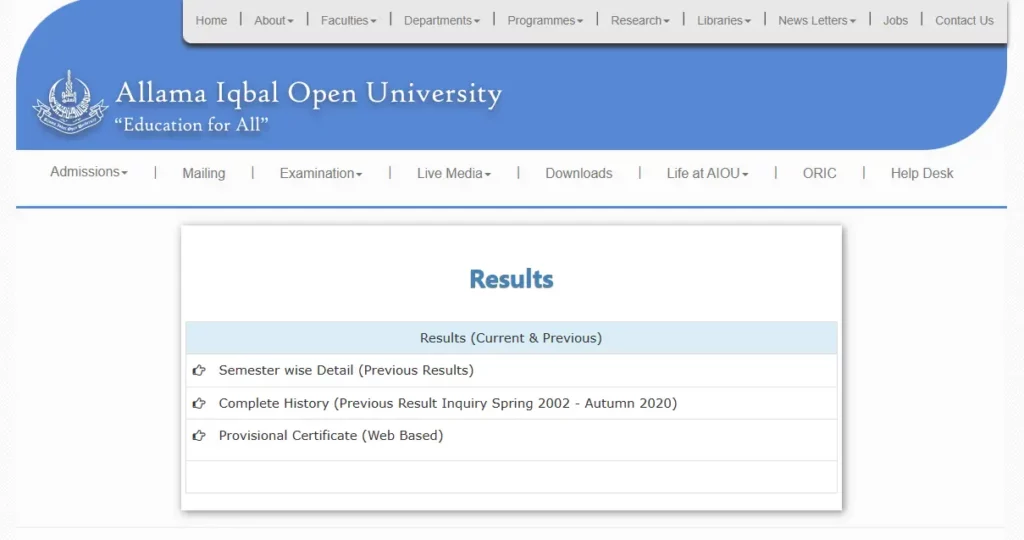 AIOU result portal