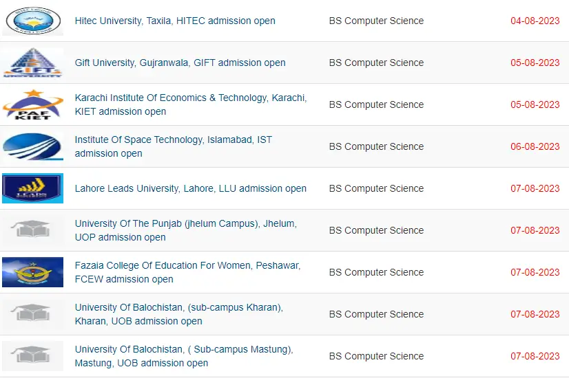 BS Computer science admission deadlines